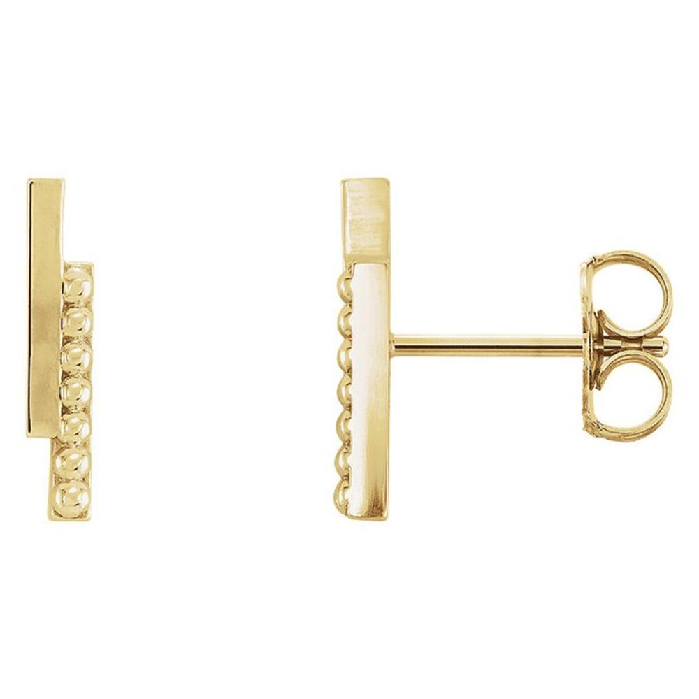 2.3 x 12mm (7/16 Inch) 14k Yellow Gold Polished & Beaded Bar Earrings